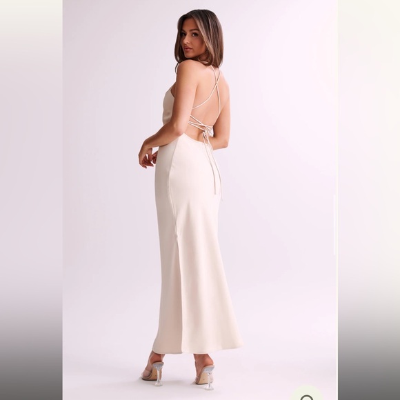 Cream Straight Neck Slip Maxi Dress - Picture 2 of 6